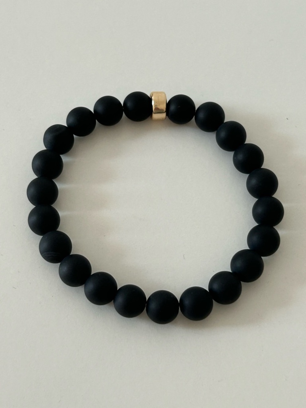 Matte Black Onyx Beaded Stretch Bracelet with Gold Accent by Lolo
